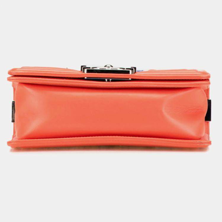 Pre Owned Chanel Boy Coral Orange Multicolor Tweed and Leather Shoulder Bag
