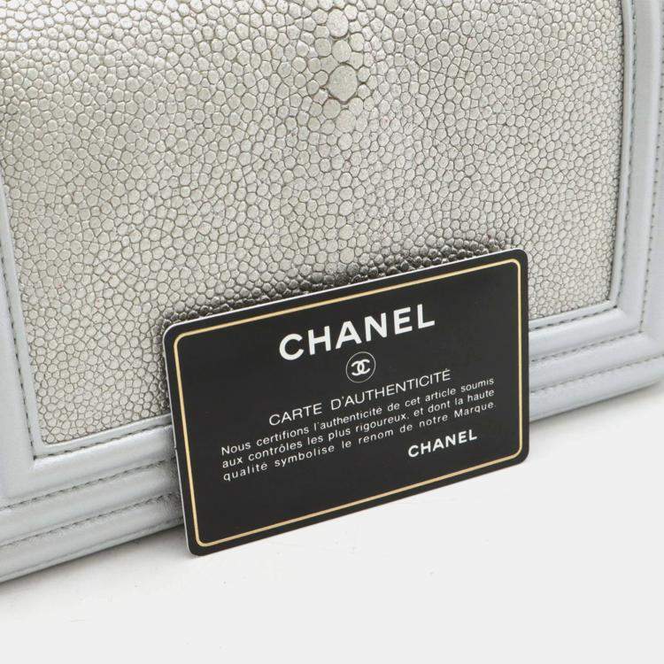 Pre Owned Chanel Boy Metallic Silver Leather Shoulder Bag