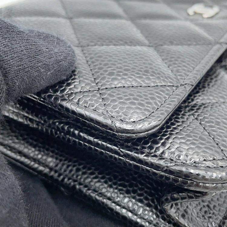 Pre Owned Chanel Classic Black Caviar Leather Wallet on Chain 