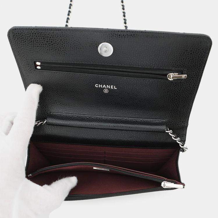 Pre Owned Chanel Classic Black Caviar Leather Wallet on Chain 