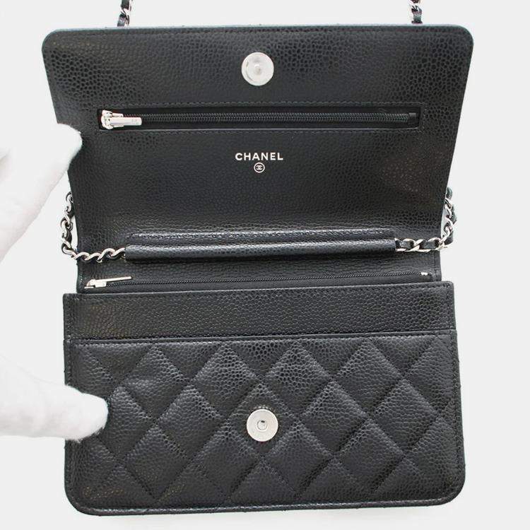 Pre Owned Chanel Classic Black Caviar Leather Wallet on Chain 