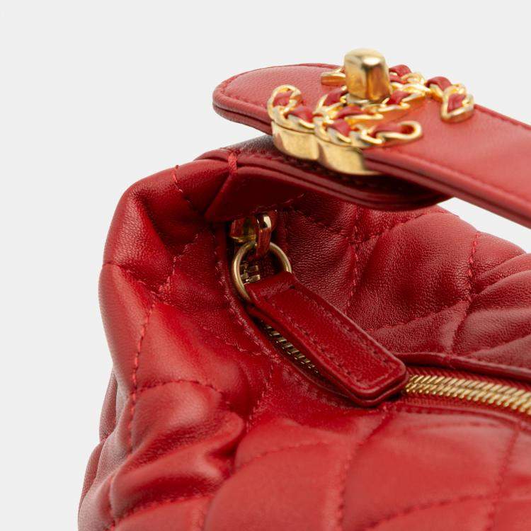 Pre Owned Chanel Red Small Quilted Lambskin Perfect Meeting Hobo