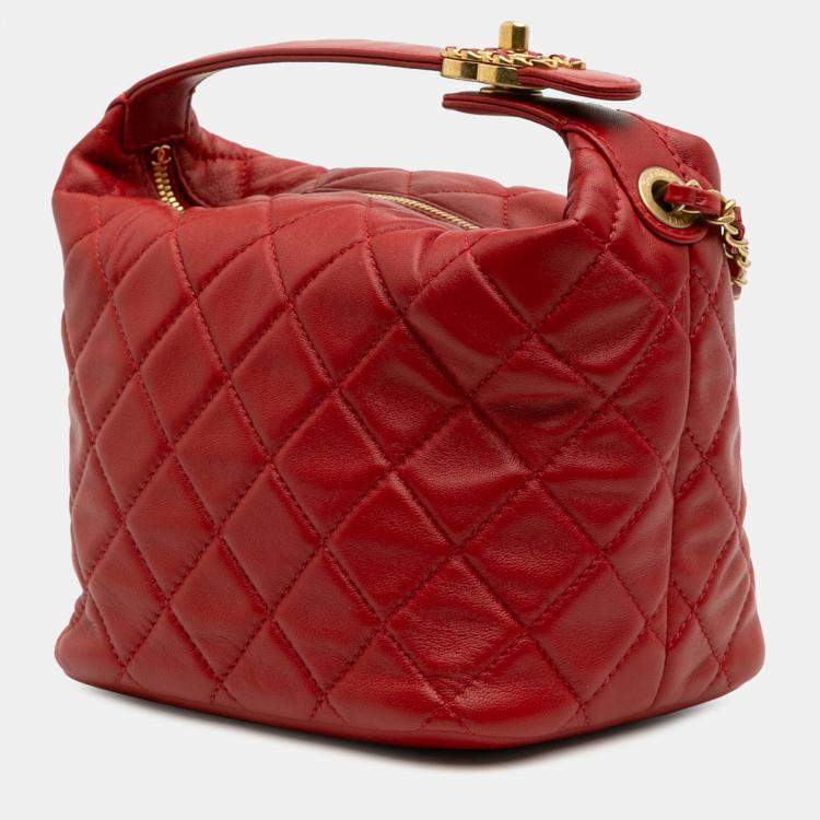 Pre Owned Chanel Red Small Quilted Lambskin Perfect Meeting Hobo