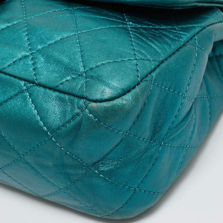 Pre Owned Chanel Teal Green Quilted Patent Leather Classic 227 Reissue 2.55 Flap Bag