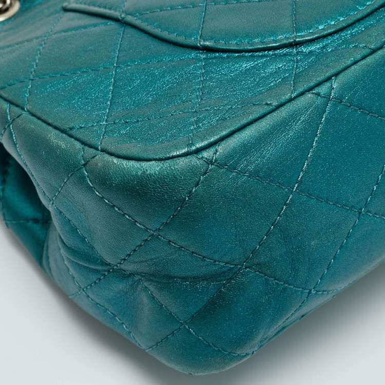 Pre Owned Chanel Teal Green Quilted Patent Leather Classic 227 Reissue 2.55 Flap Bag