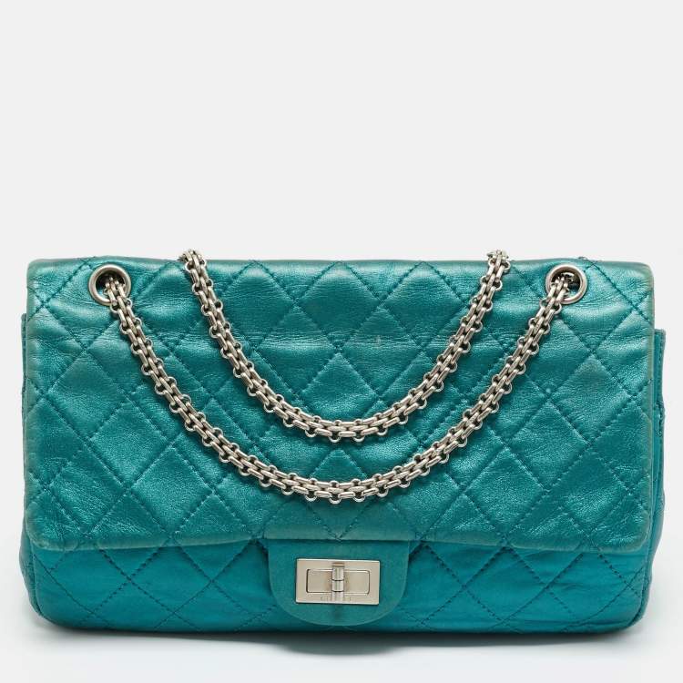 Pre Owned Chanel Teal Green Quilted Patent Leather Classic 227 Reissue 2.55 Flap Bag