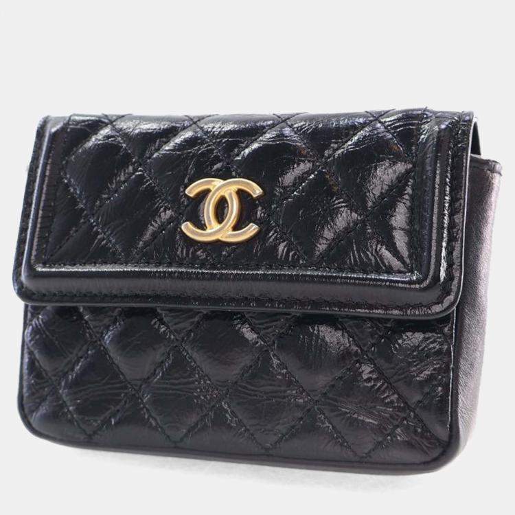 Pre Owned Chanel Black Quilted Shiny Aged Calfskin Waist Belt Bag