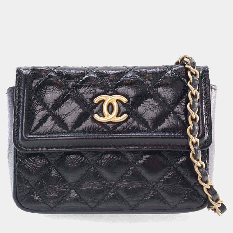 Pre Owned Chanel Black Quilted Shiny Aged Calfskin Waist Belt Bag