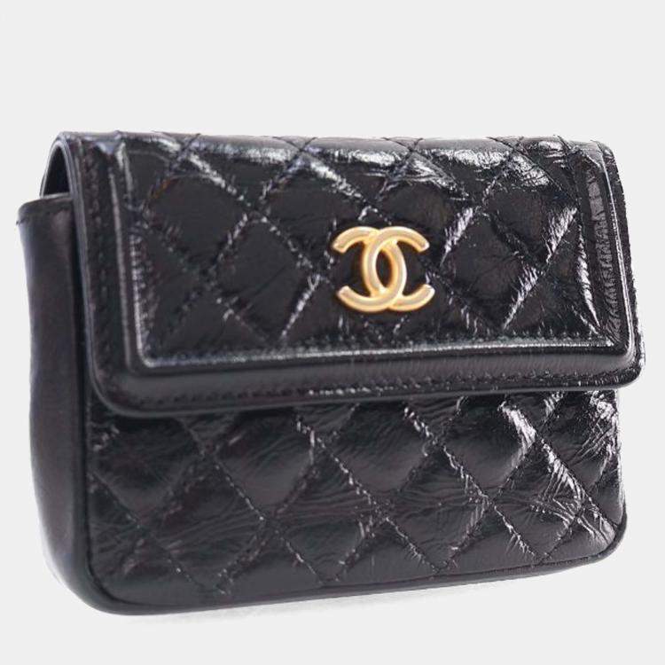 Pre Owned Chanel Black Quilted Shiny Aged Calfskin Waist Belt Bag