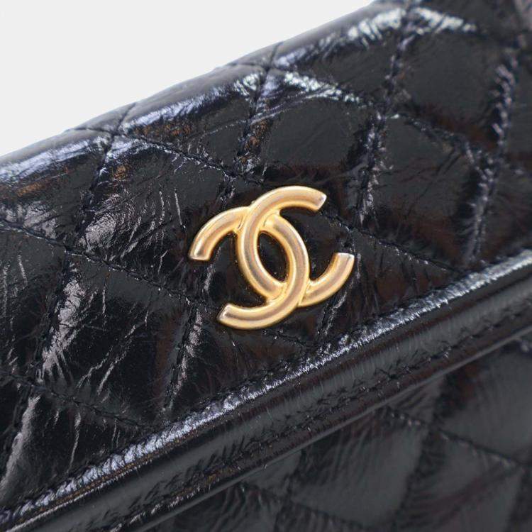Pre Owned Chanel Black Quilted Shiny Aged Calfskin Waist Belt Bag
