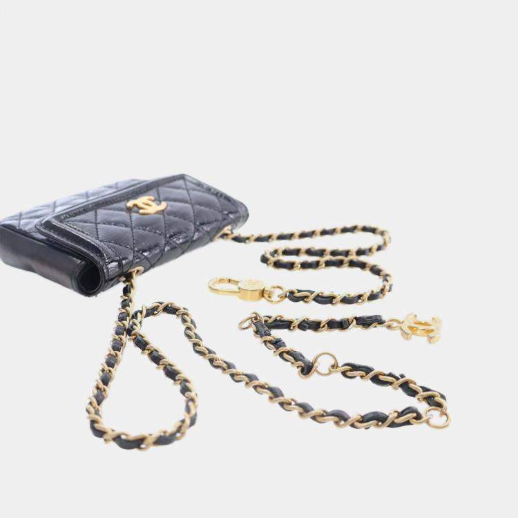 Pre Owned Chanel Black Quilted Shiny Aged Calfskin Waist Belt Bag