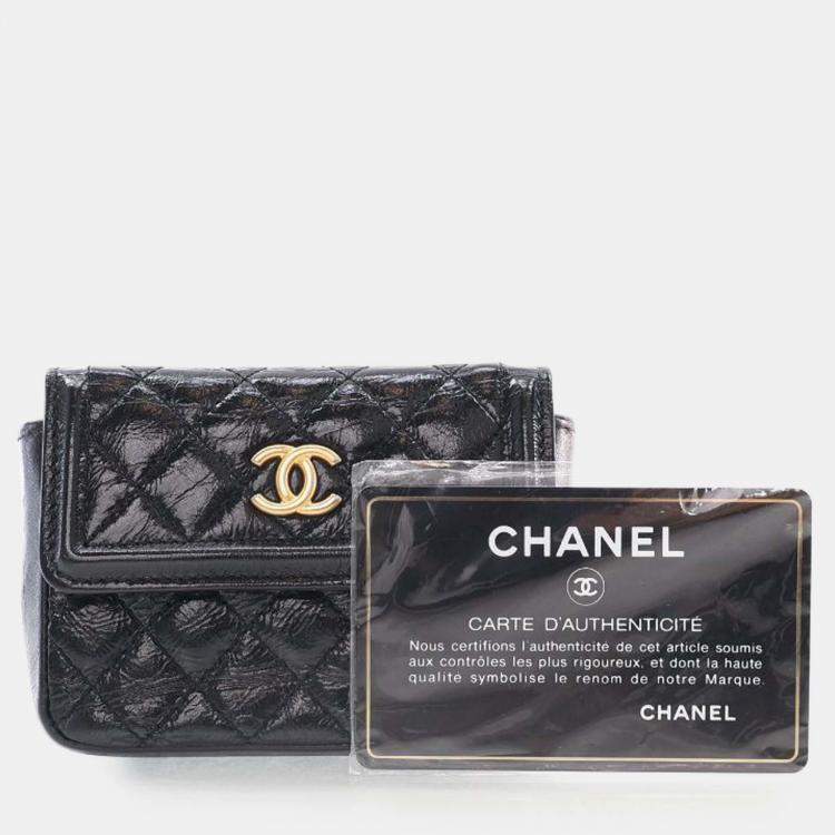 Pre Owned Chanel Black Quilted Shiny Aged Calfskin Waist Belt Bag