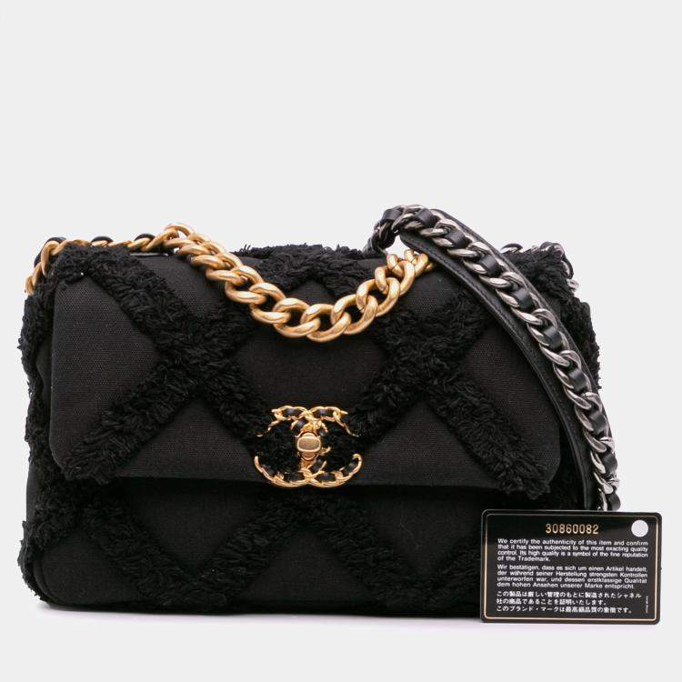 Pre Owned Chanel Black Medium Canvas and Cotton 19 Flap