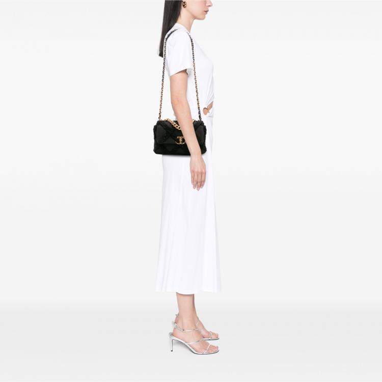 Pre Owned Chanel Black Medium Canvas and Cotton 19 Flap