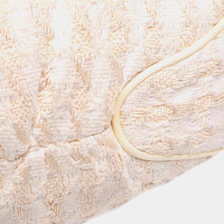 Pre Owned Chanel White Tweed Boucle Knitting Top Handle Bag