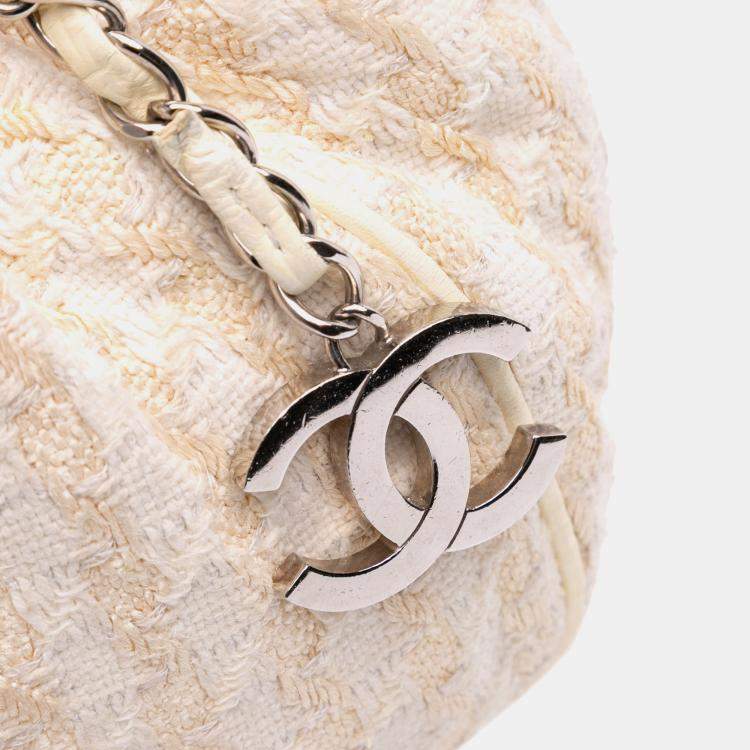 Pre Owned Chanel White Tweed Boucle Knitting Top Handle Bag