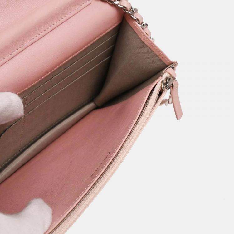 Pre Owned Chanel Timeless Pink Caviar Leather Wallet on Chain