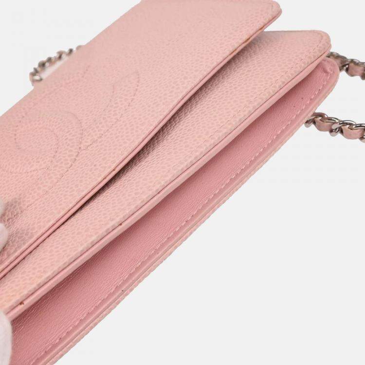 Pre Owned Chanel Timeless Pink Caviar Leather Wallet on Chain
