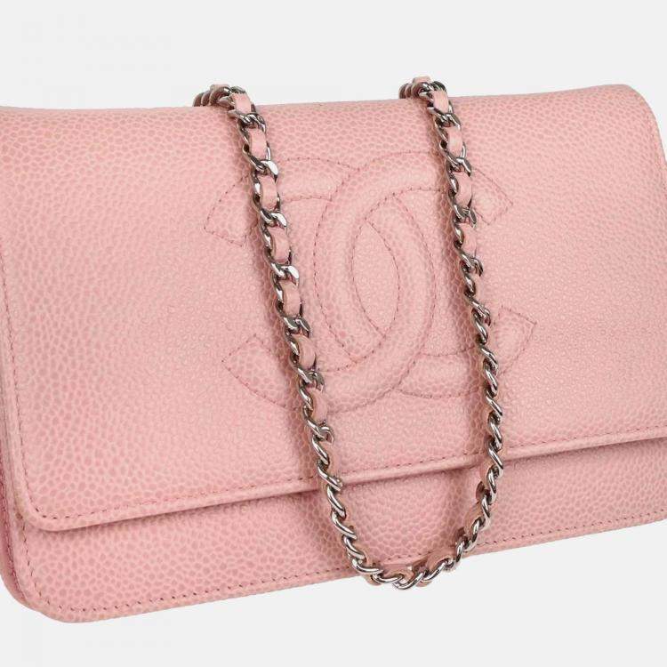 Pre Owned Chanel Timeless Pink Caviar Leather Wallet on Chain