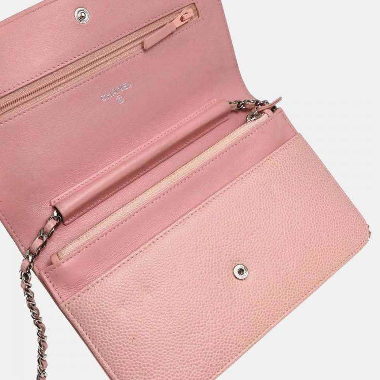 Pre Owned Chanel Timeless Pink Caviar Leather Wallet on Chain