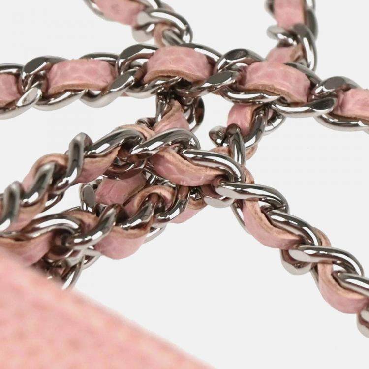 Pre Owned Chanel Timeless Pink Caviar Leather Wallet on Chain