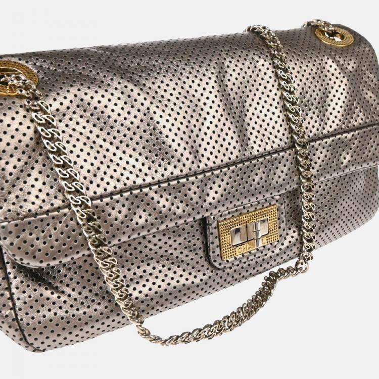 Pre Owned Chanel Mademoiselle Champagne Gold Perforated Leather Shoulder Bag