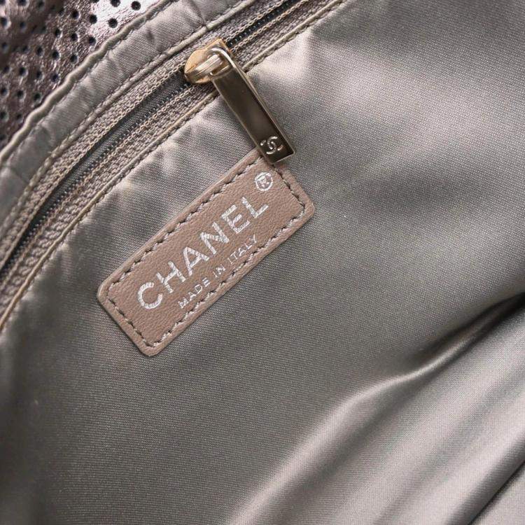 Pre Owned Chanel Mademoiselle Champagne Gold Perforated Leather Shoulder Bag