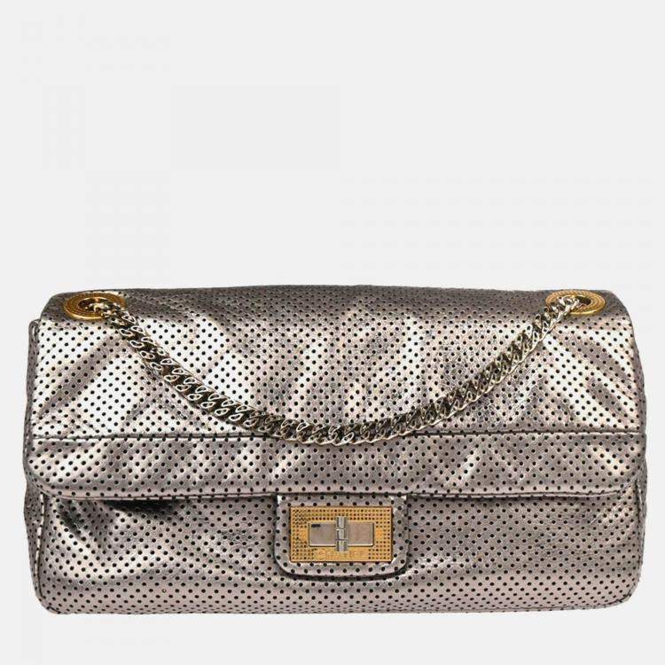 Pre Owned Chanel Mademoiselle Champagne Gold Perforated Leather Shoulder Bag
