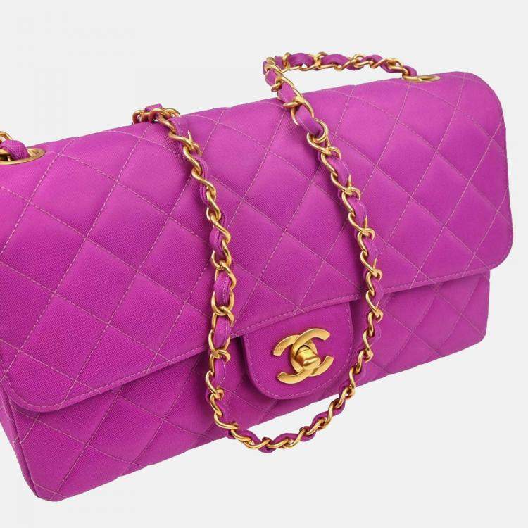Pre Owned Chanel CC Flap Purple Nylon Shoulder Bag