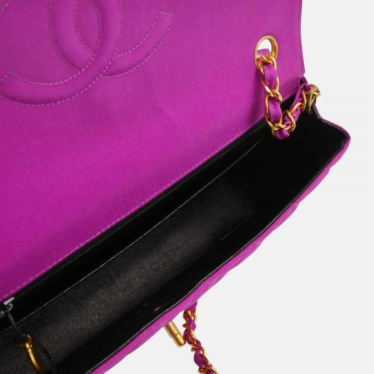 Pre Owned Chanel CC Flap Purple Nylon Shoulder Bag