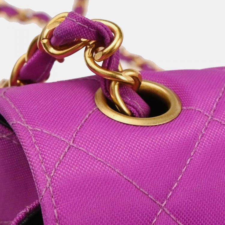 Pre Owned Chanel CC Flap Purple Nylon Shoulder Bag