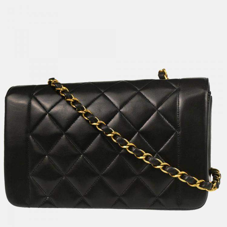 Pre Owned Chanel Diana Small Black Lambskin Shoulder Bag