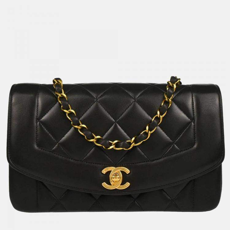 Pre Owned Chanel Diana Small Black Lambskin Shoulder Bag