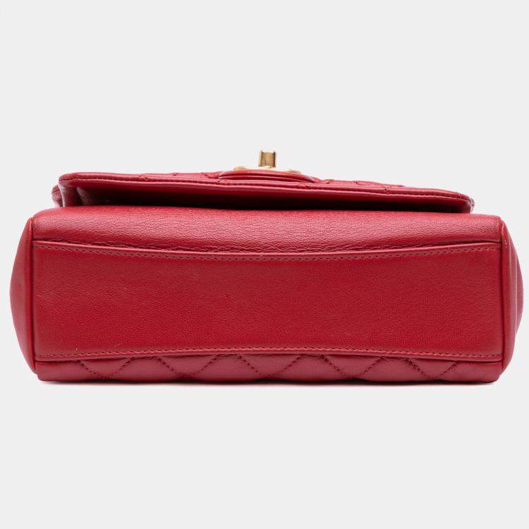 Pre Owned Chanel Red Small Quilted Lambskin Chain Link Flap Bag