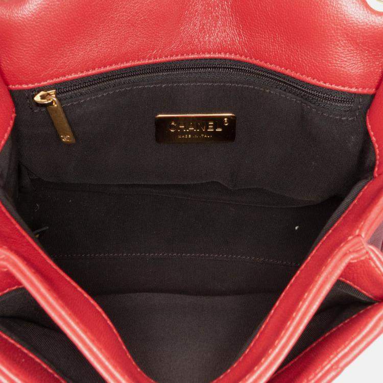 Pre Owned Chanel Red Small Quilted Lambskin Chain Link Flap Bag