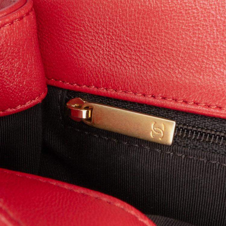 Pre Owned Chanel Red Small Quilted Lambskin Chain Link Flap Bag