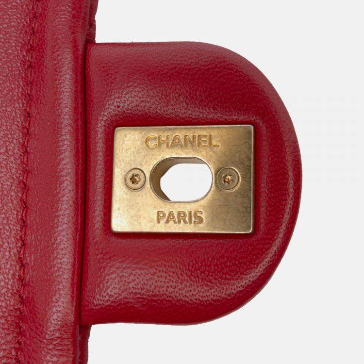 Pre Owned Chanel Red Small Quilted Lambskin Chain Link Flap Bag