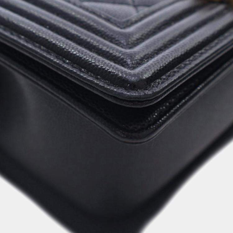 Pre Owned Chanel Black Small Caviar Boy Flap Bag