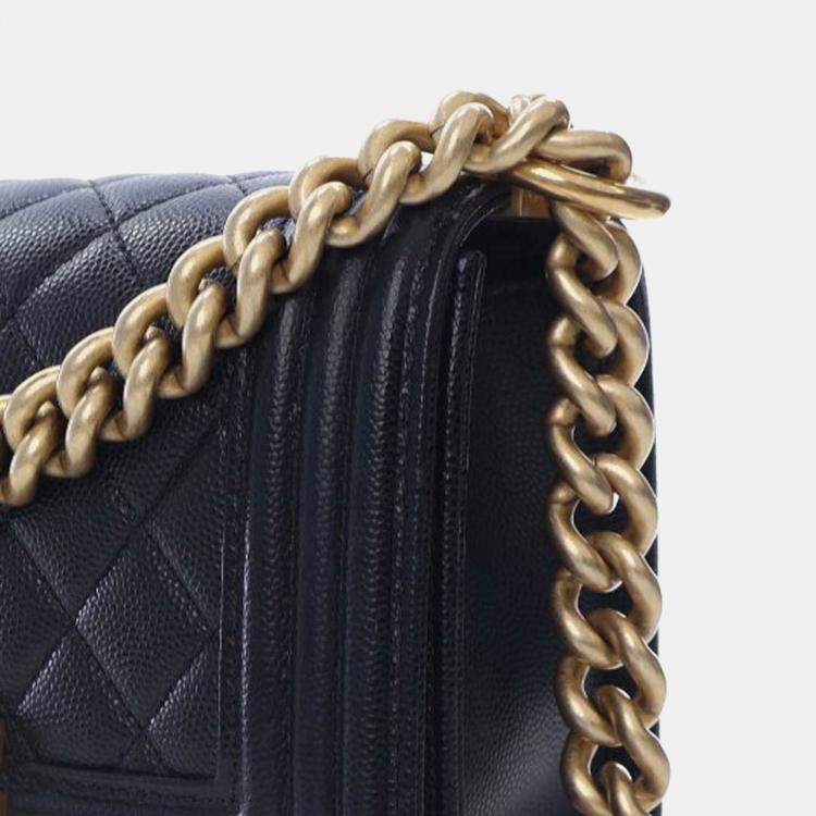 Pre Owned Chanel Black Small Caviar Boy Flap Bag