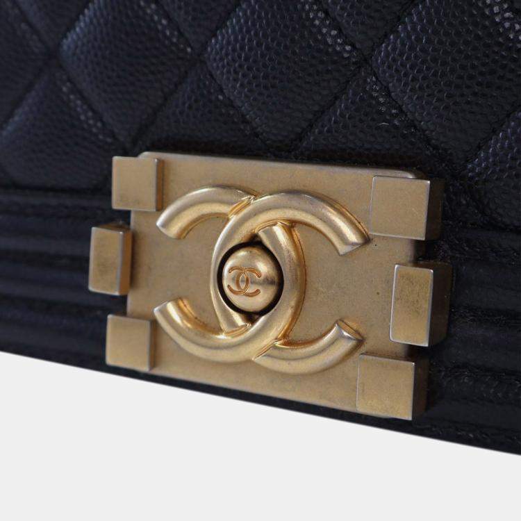 Pre Owned Chanel Black Small Caviar Boy Flap Bag