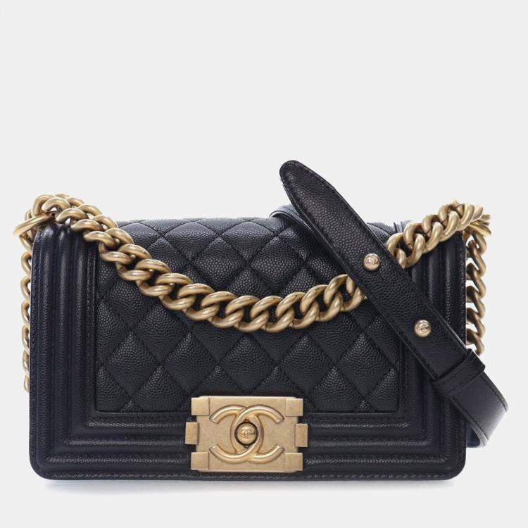 Pre Owned Chanel Black Small Caviar Boy Flap Bag