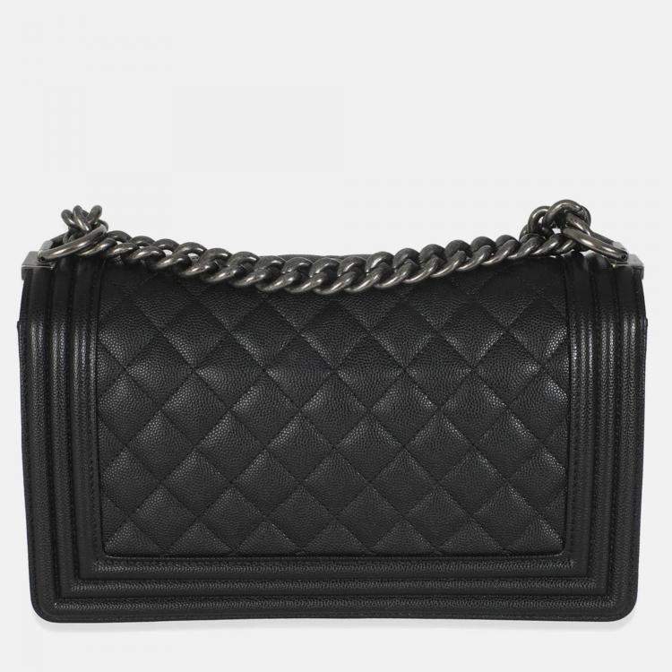 Pre Owned Chanel Black Quilted Caviar Medium Boy Handbag