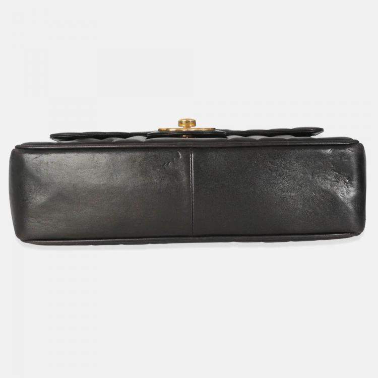 Pre Owned Chanel Vintage Black Lambskin Vertical Stitch Jumbo XL Flap Bag