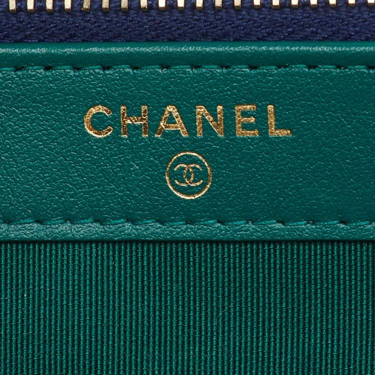 Pre Owned Chanel Blue Quilted Fabric Double Zip WOC Crossbody Bag