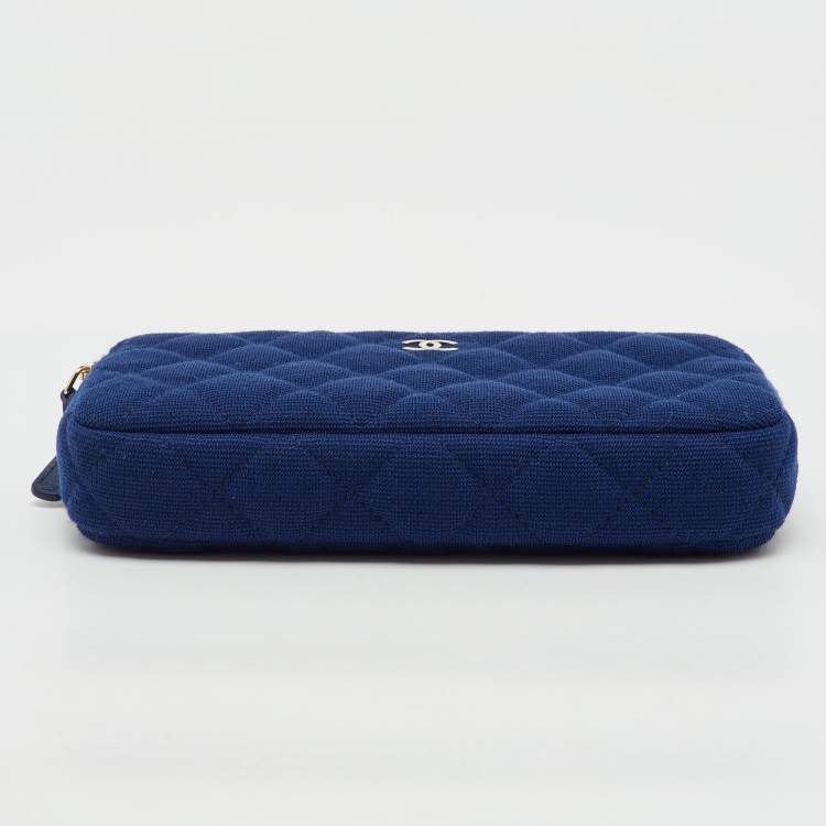 Pre Owned Chanel Blue Quilted Fabric Double Zip WOC Crossbody Bag