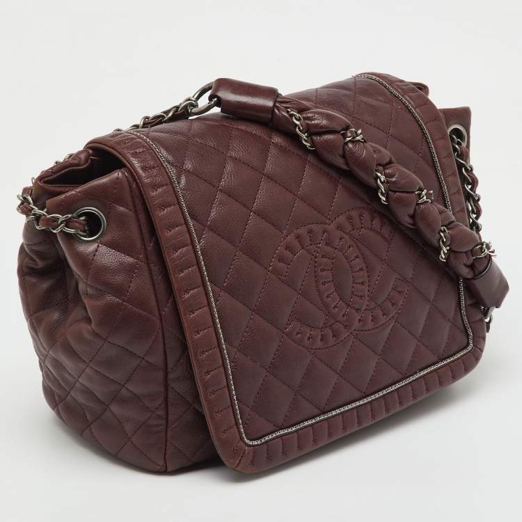 Pre Owned Chanel Burgundy Quilted Leather CC Istanbul Accordion Flap Bag