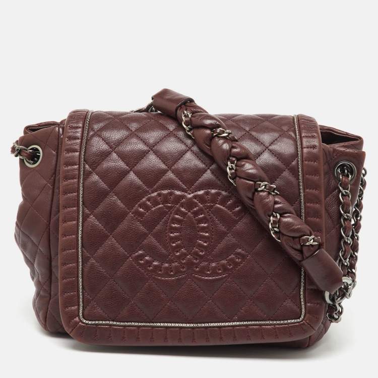 Pre Owned Chanel Burgundy Quilted Leather CC Istanbul Accordion Flap Bag