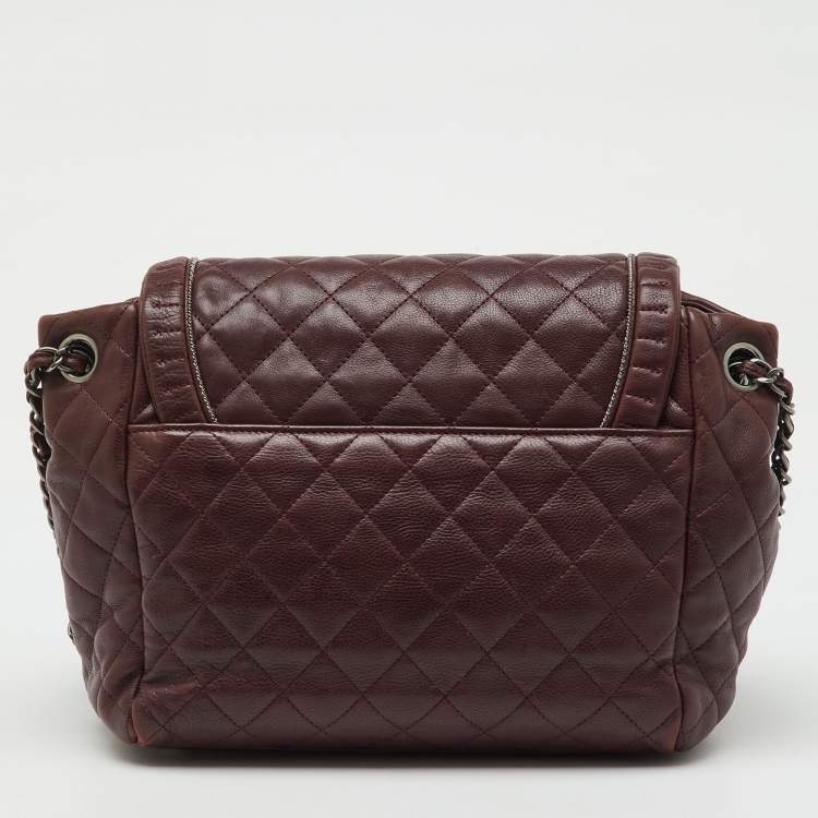 Pre Owned Chanel Burgundy Quilted Leather CC Istanbul Accordion Flap Bag