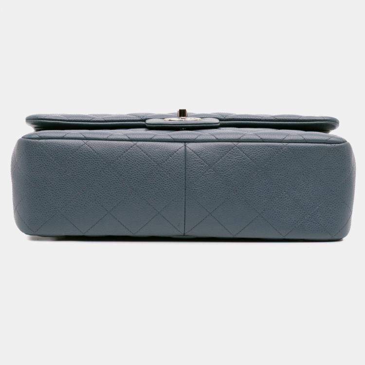 Pre Owned Chanel Blue Jumbo Classic Caviar Double Flap