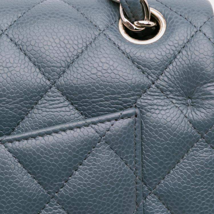 Pre Owned Chanel Blue Jumbo Classic Caviar Double Flap